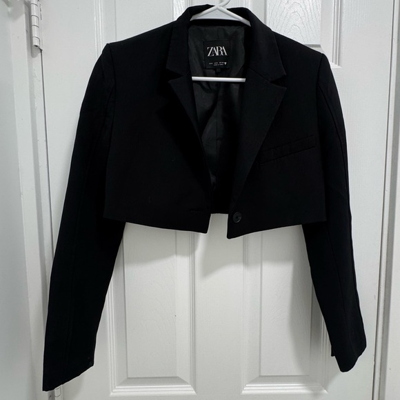 Zara Black Cropped Blazer Tailored Formal Jacket - Picture 1 of 4